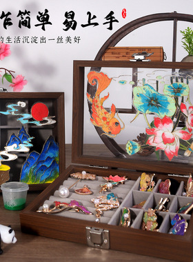 景泰蓝掐丝珐琅diy材料包手工首饰盒木质工艺品新中式收纳盒礼物