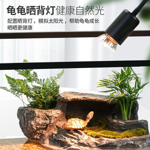 玻璃乌龟缸家用带晒台别墅饲养箱排水养乌龟家用缸生态鱼缸盆造景 - 图1