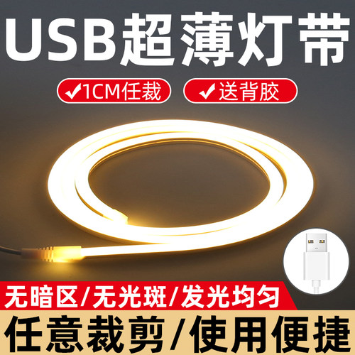 USB灯带氛围自粘充电接口电池不插电手办电脑床头低压发光led灯条 - 图0