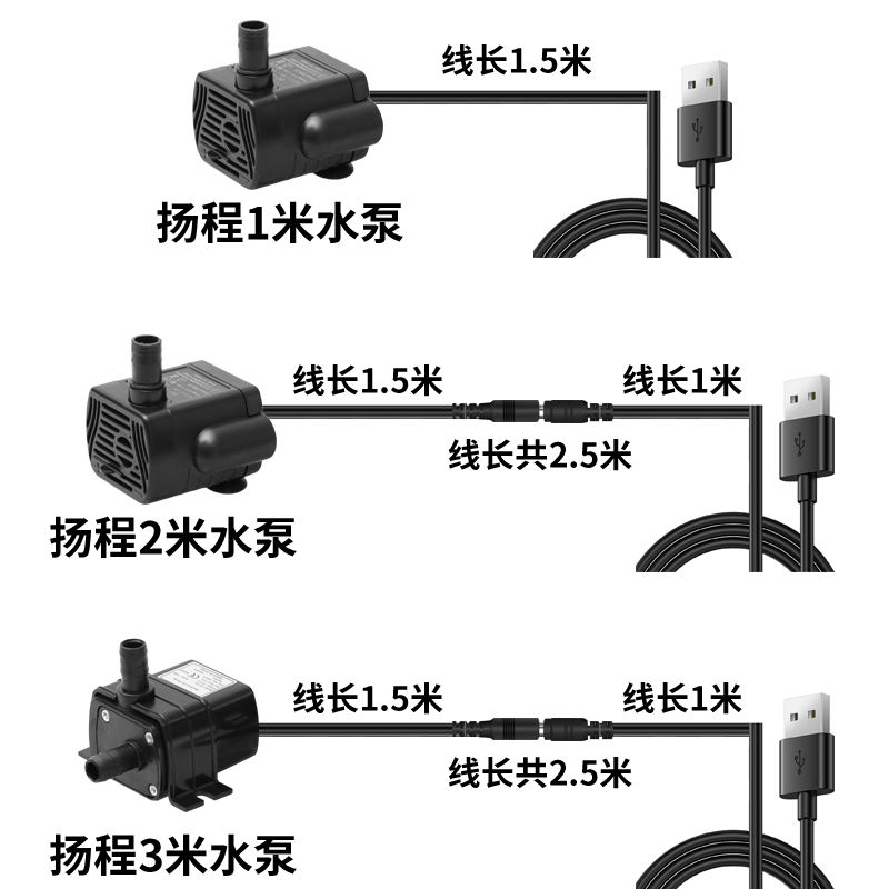 低压5V12V潜水泵超静音USB鱼缸工艺品过滤抽水泵迷你小微型太阳能