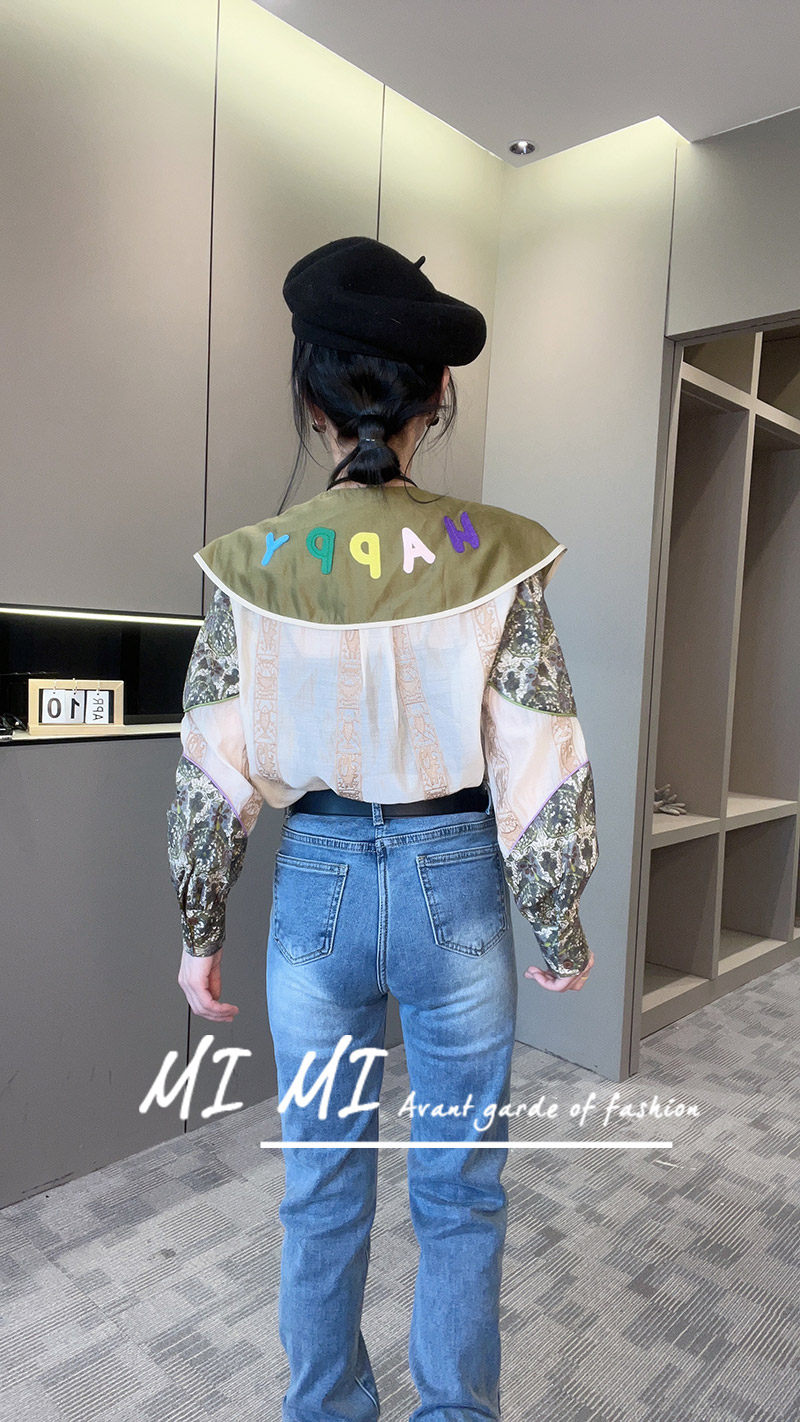 【现货】复古披肩领刺绣字母碎花衬衫女2024早春新款小众长袖上衣,淘宝优惠券,粉丝福利购,淘宝优惠卷