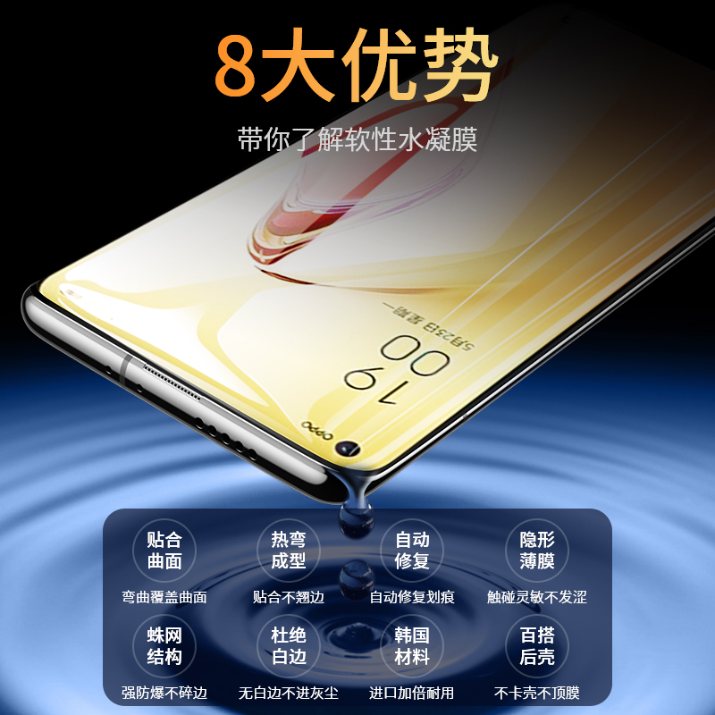 适用oppoReno8Pro水凝钢化膜Reno8手机膜全屏覆盖oppo原装opopreno8pro+保护oppreno七高清软膜por蓝光贴膜 - 图1