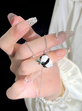 可爱熊猫项链女生小众轻奢