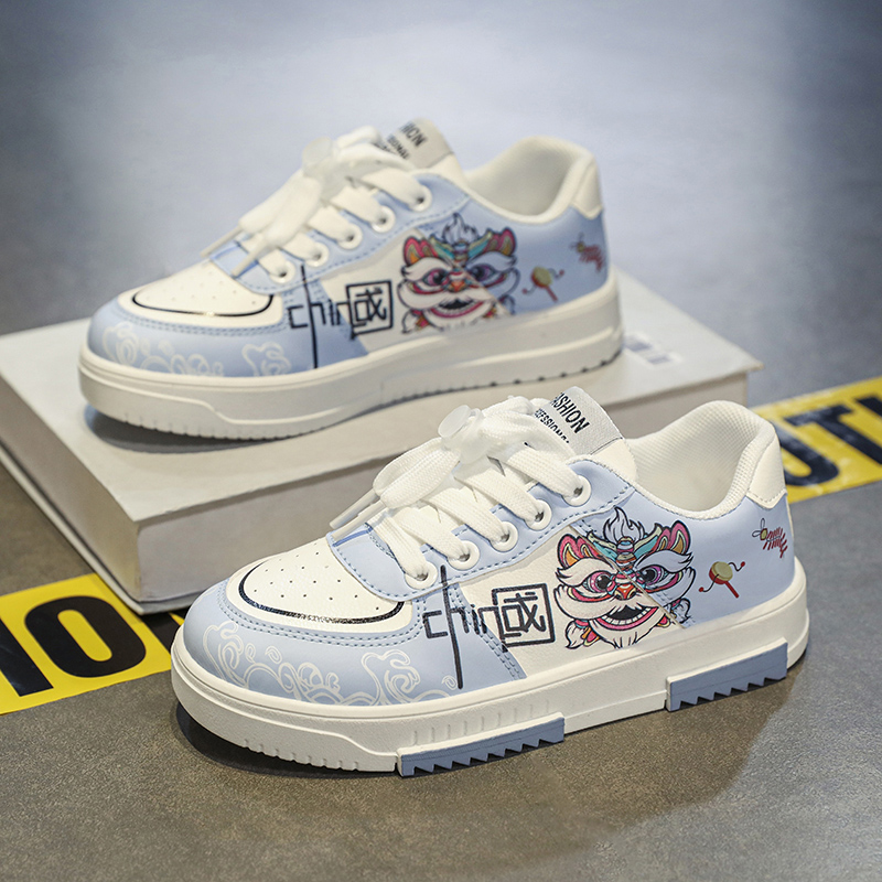 中国风男童鞋子秋季2025新款儿童运动休闲鞋男孩中大童小白鞋板鞋 - 图0