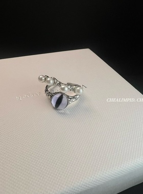 珍珠戒指高级感开口暗黑珍珠戒指