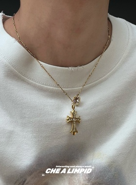 十字架18K金镶钻轻奢项链