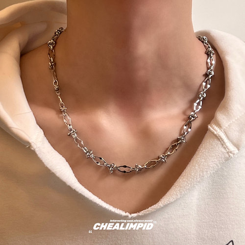 CHEALIMPID/.美式简约街头钛钢打结荆棘项链嘻哈潮流男女金属颈链 - 图2