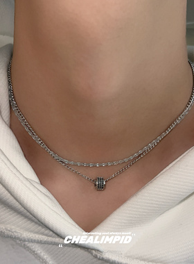 CHEALIMPID/.双层叠戴吊坠钛钢项链小众设计简约轻奢潮男女锁骨链