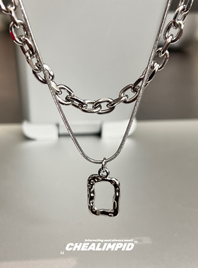 CHEALIMPID/.双层叠戴几何吊坠钛钢项链小众设计高级嘻哈潮锁骨链