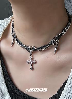 choker/.暗黑缠绕宝石链条十字架项链朋克嘻哈潮流小众男女锁骨链