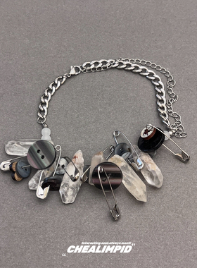 纽扣别针天然石元素设计项链男女