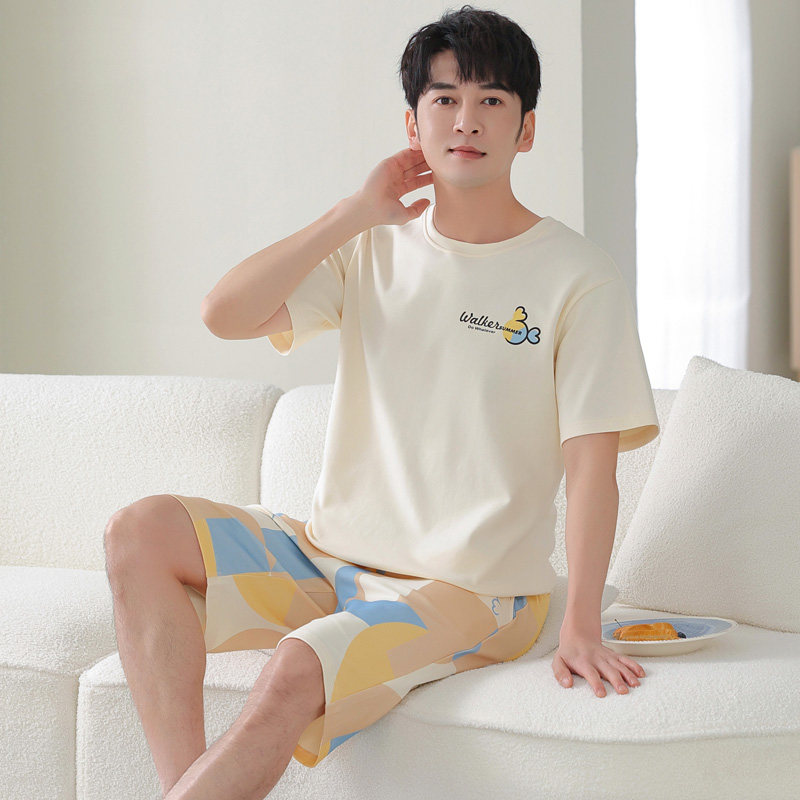 情侣夏季纯棉短袖卡通男士睡衣 纯柚睡衣/家居服套装