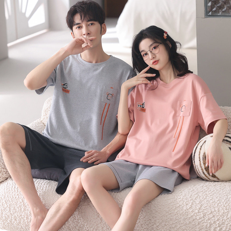 情侣夏季纯棉卡通甜美短袖男睡衣 纯柚睡衣/家居服套装
