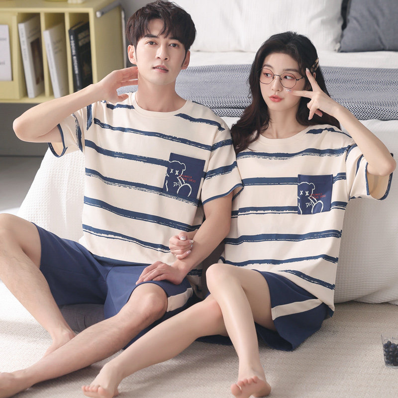 情侣夏季纯棉卡通甜美短袖男睡衣 纯柚睡衣/家居服套装