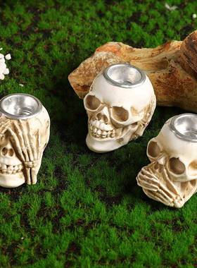创意骷髅烛台摆件万圣节骷髅头氛围感装饰密室逃脱剧本杀装扮道具