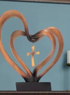 跨境新款爱心桌面摆件 现代简约两颗星办公桌装饰树脂工艺品摆件