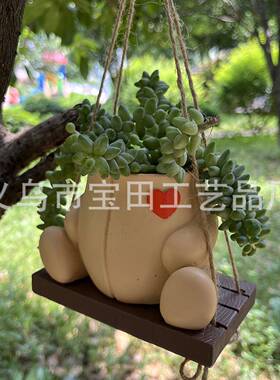 跨境新款秋千动物树脂花盆可爱风格的花园庭院装饰艺术挂饰花盆