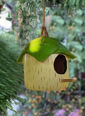 跨境新款树脂工艺品可爱的树叶鸟屋装饰摆件鸟舍花园庭院鸟窝