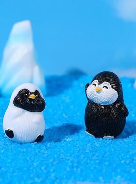 新款可爱企鹅 苔藓微景观雪景摆件 黑白企鹅树脂卡通动物装饰品配