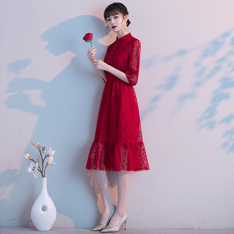 中式新娘旗袍2020新款夏季敬酒服 玫瑰纱礼服/晚装