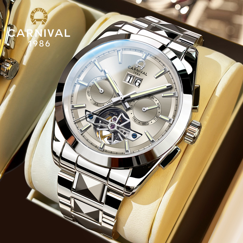 嘉年华手表官方旗舰店男士镂空自动机械表正品多功能钨钢男款腕表 - 图2