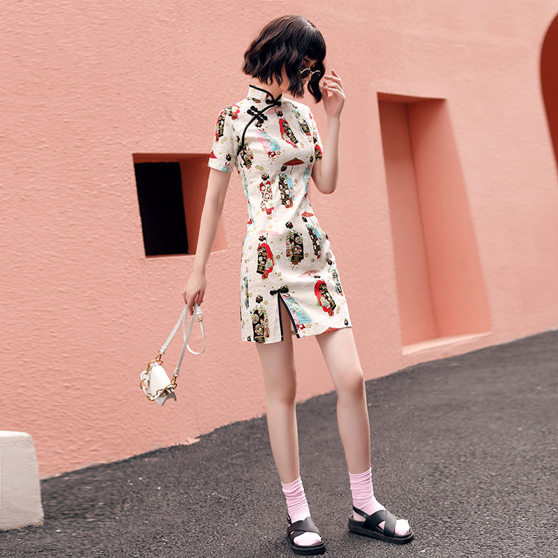 国潮旗袍2023年新款夏季少女连衣裙 虞晴可旗袍