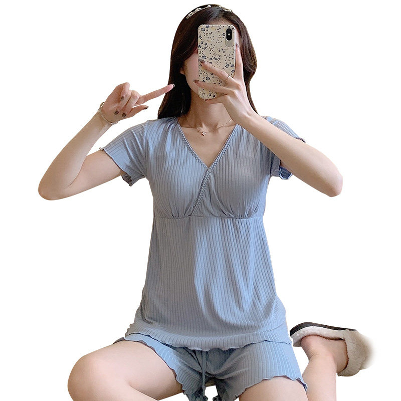莫代尔月子服夏季6月份5短袖睡衣 潍宝家居服套装