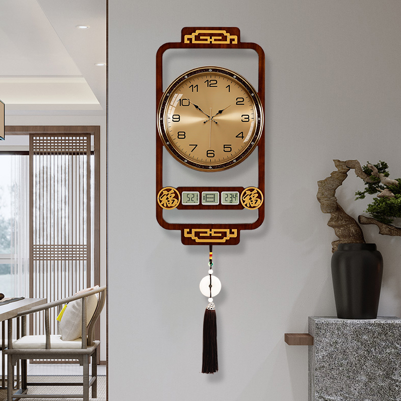 新中式挂钟客厅卧室装饰石英钟表静音万年历挂表古典轻奢风格时钟-图3