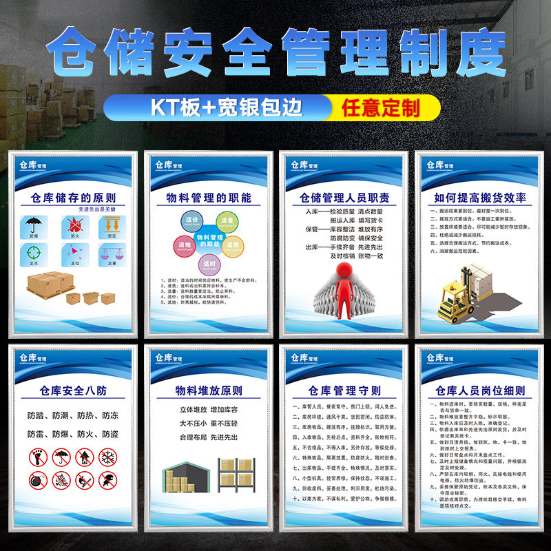 仓储管理制度全套定做仓库储存原则物料管理职能仓库安全八防管理守则仓库管理人员岗位职责标识制度牌 忆美时尚