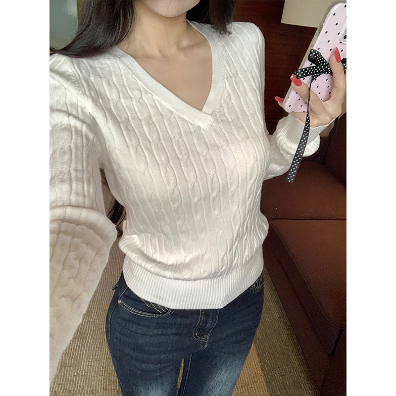 MosesQueen魔西女王基础款V领内搭针织衫女麻花毛衣修身长袖上衣,淘宝优惠券,粉丝福利购,淘宝优惠卷