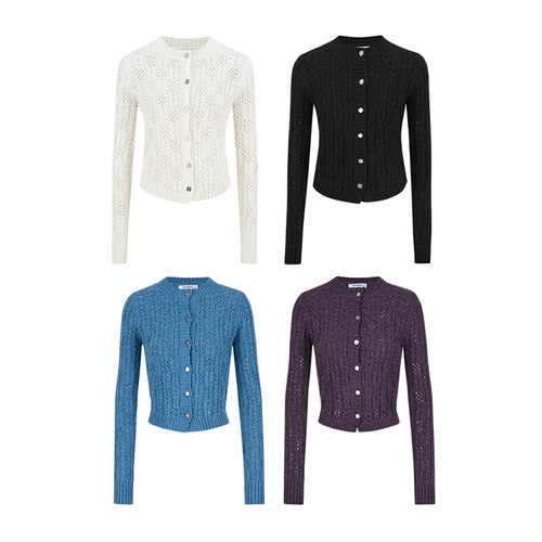 MosesQueen魔西女王白色辣妹镂空针织开衫秋季新款设计感气质上衣 - 图3