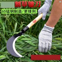 German quality manganese steel long handle crescent sickle cutting grass agricultural weeding wood handle stainless steel cut grass weeding tool