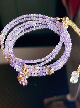 14k包金 天然切面紫水晶多层三圈 手链手串 手饰 项链两用款