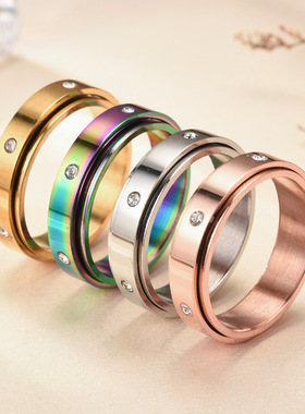 欧美新款钛钢戒指可转动情侣对戒
