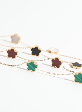 9mm单面五叶草花朵钛钢手链女