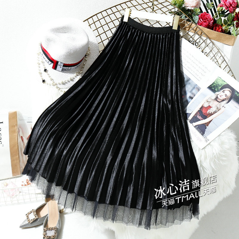 金丝绒两面穿纱裙秋冬新款半身裙 冰心洁半身裙