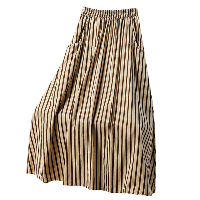 Retro striped A-line pocket skirt