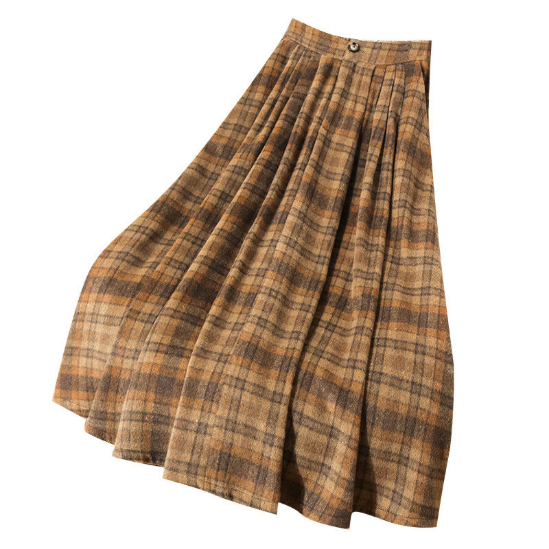 冬季复古格子毛呢a字裙子半身裙 冰心洁半身裙