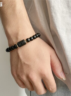 欧美时尚十二星座黑色磨砂黑玛瑙串珠情侣手链个性百搭创意手环