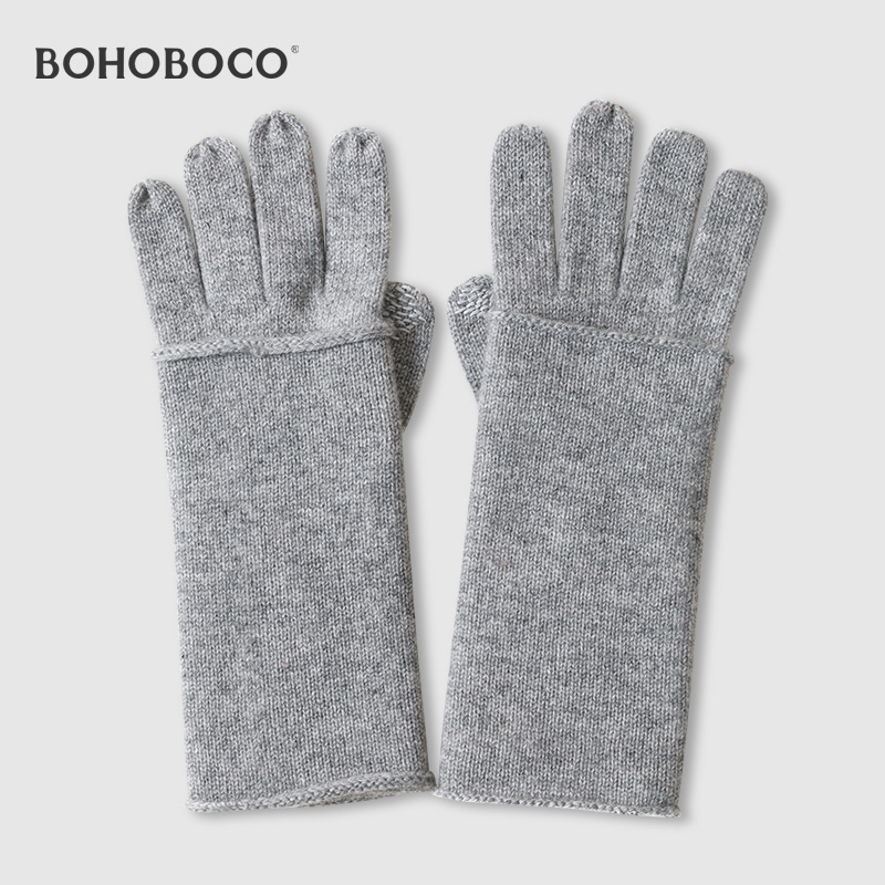 纯羊绒双层触屏手套半指护腕秋冬女两用厚款保暖分指针织两件套1 - 图2