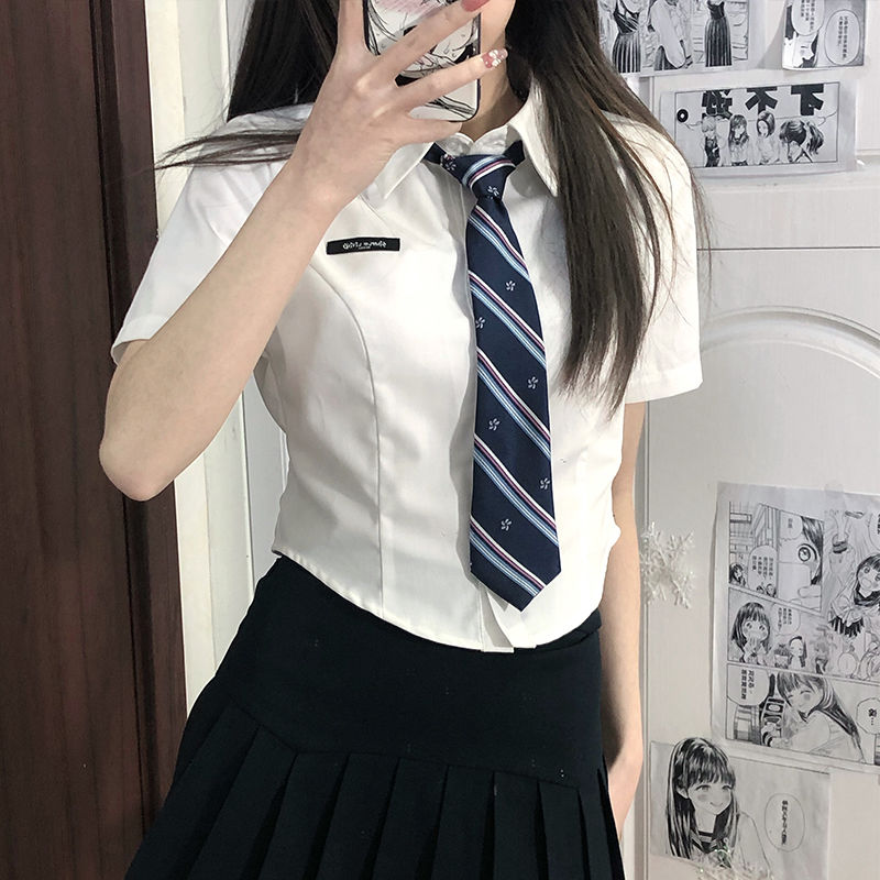 jk衬衫女设计感小众原创韩式学姐收腰制服纯欲风短袖女2023新款潮