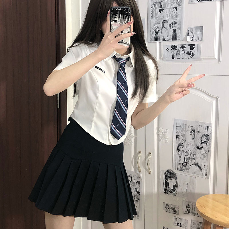 jk衬衫女设计感小众原创韩式学姐收腰制服纯欲风短袖女2023新款潮