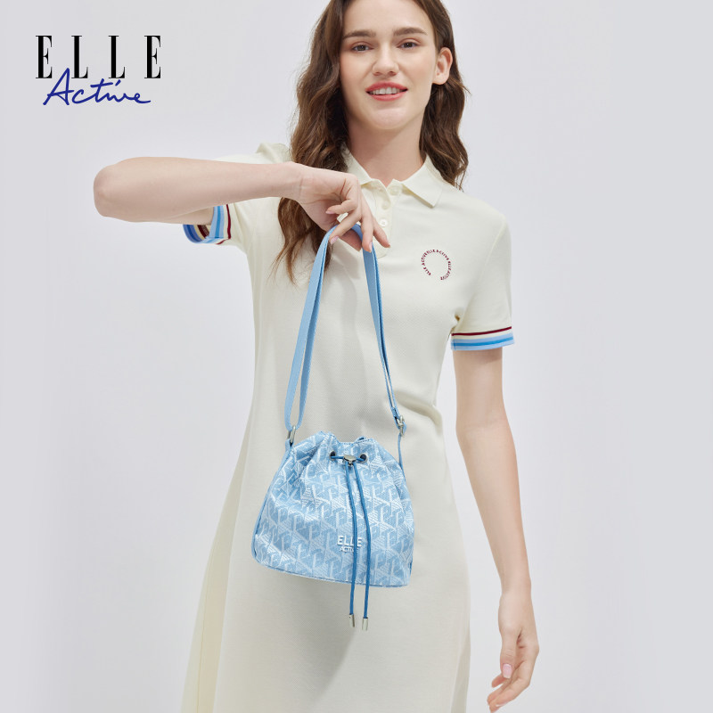 ELLE Active高级感水桶包气质女包时尚印花单肩包蓝色斜挎包百搭,淘宝优惠券,粉丝福利购,淘宝优惠卷