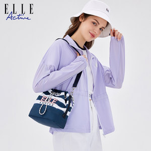 ELLE Active航海系穿搭女包斜挎包拼接条纹单肩包运动休闲水桶包