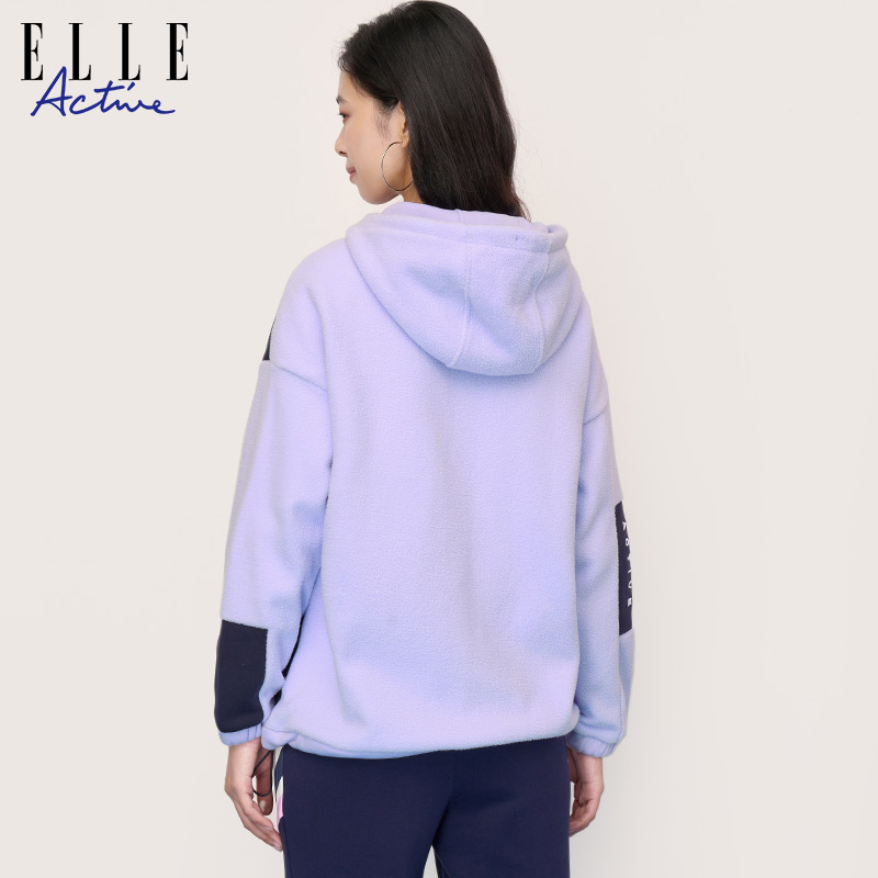 ELLE Active2023秋冬款紫色仿羊羔绒外套女运动摇粒绒保暖夹克