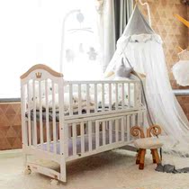 High-end environmentally friendly water-based paint d solid wood European style crib splicing large bed multifunction solid wood cradle bed baby bed b