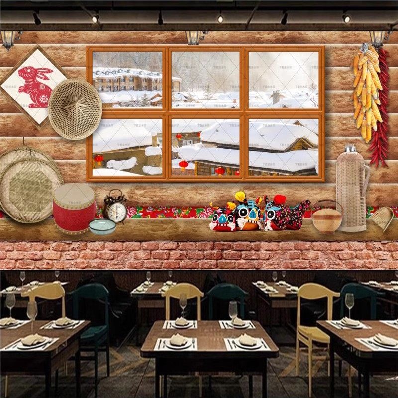 农家乐墙纸东北饭店墙面装修设计地锅鸡壁画3D农村花布铁锅炖壁纸,淘宝优惠券,粉丝福利购,淘宝优惠卷