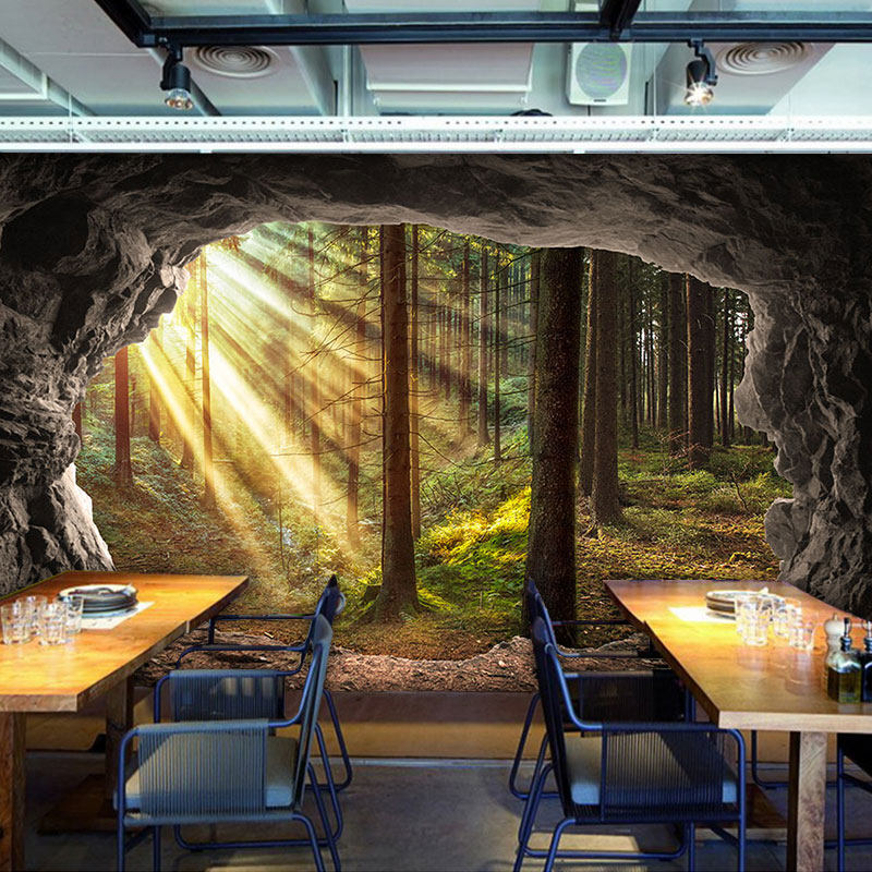 大自然洞穴风景墙纸3d立体延伸空间壁画山洞背景墙森林系主题壁纸,淘宝优惠券,粉丝福利购,淘宝优惠卷