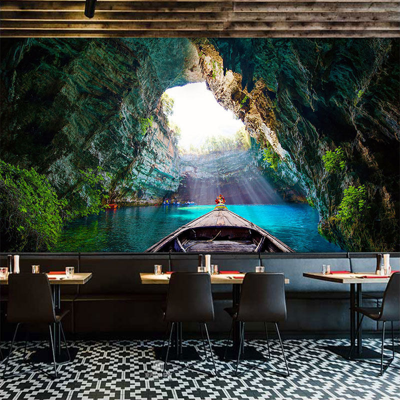 大自然洞穴风景墙纸3d立体延伸空间壁画山洞背景墙森林系主题壁纸,淘宝优惠券,粉丝福利购,淘宝优惠卷