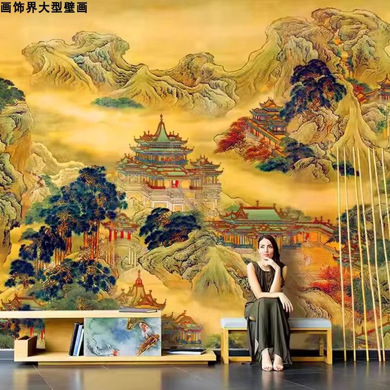 3d仙堂祥云壁纸客厅沙发壁画壁布中国风墙纸金色墙布佛堂寺庙背景,淘宝优惠券,粉丝福利购,淘宝优惠卷